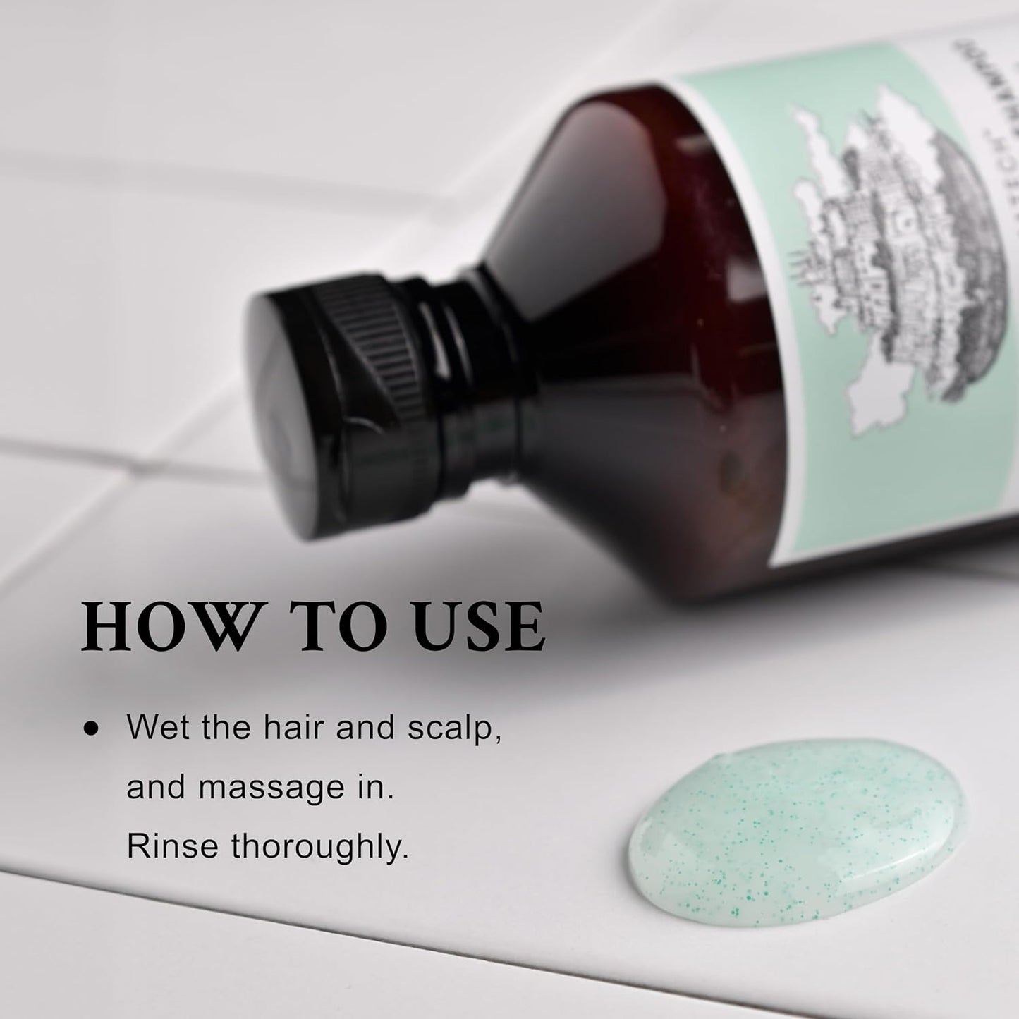 Davines Naturaltech Detoxifying Scrub Shampoo - How To Use. Bottle of hair care product with a label and a small amount of product on a white surface, with text on how to use.