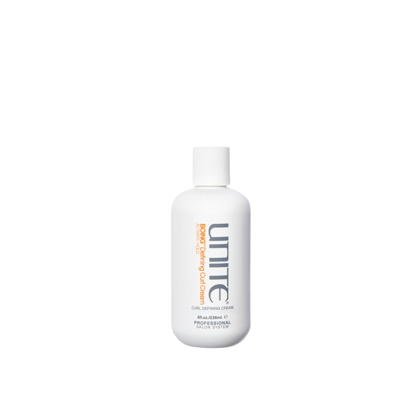 Unite Boing Defining Curl Cream. Unite hair care product bottle on a white background