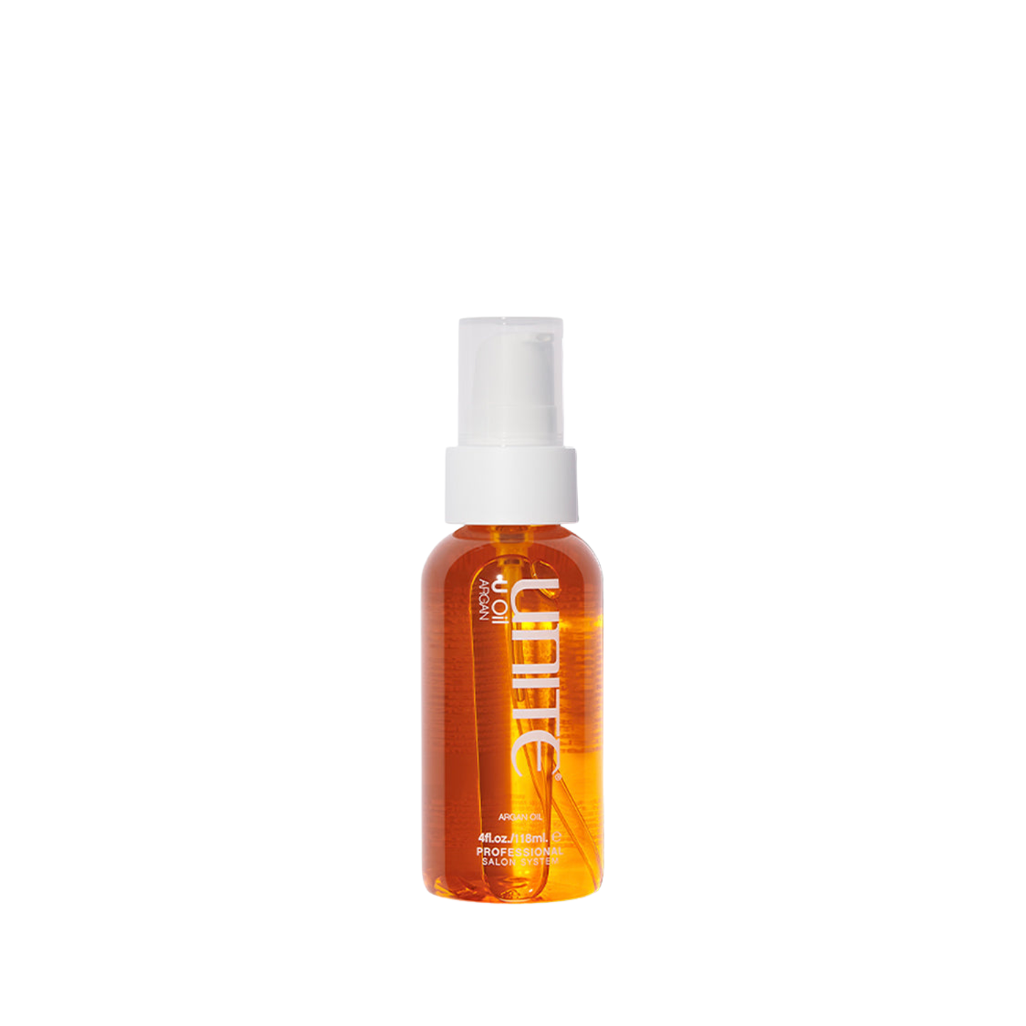 Unite U Oil. Orange bottle with white cap on a white background