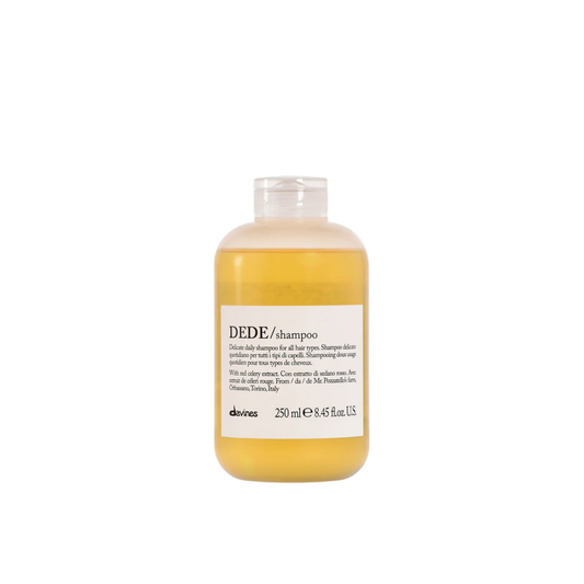 DEDE shampoo bottle on a white background