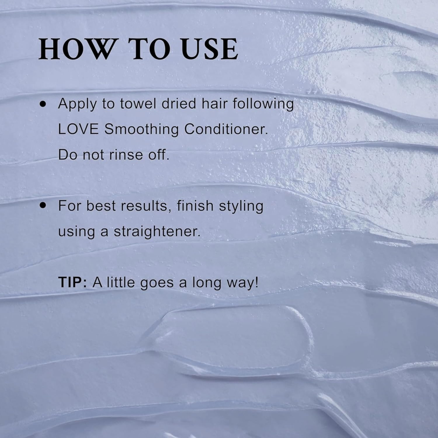 Davines LOVE Hair Smoother - How To Use. Text instructions for using a hair product with a textured background