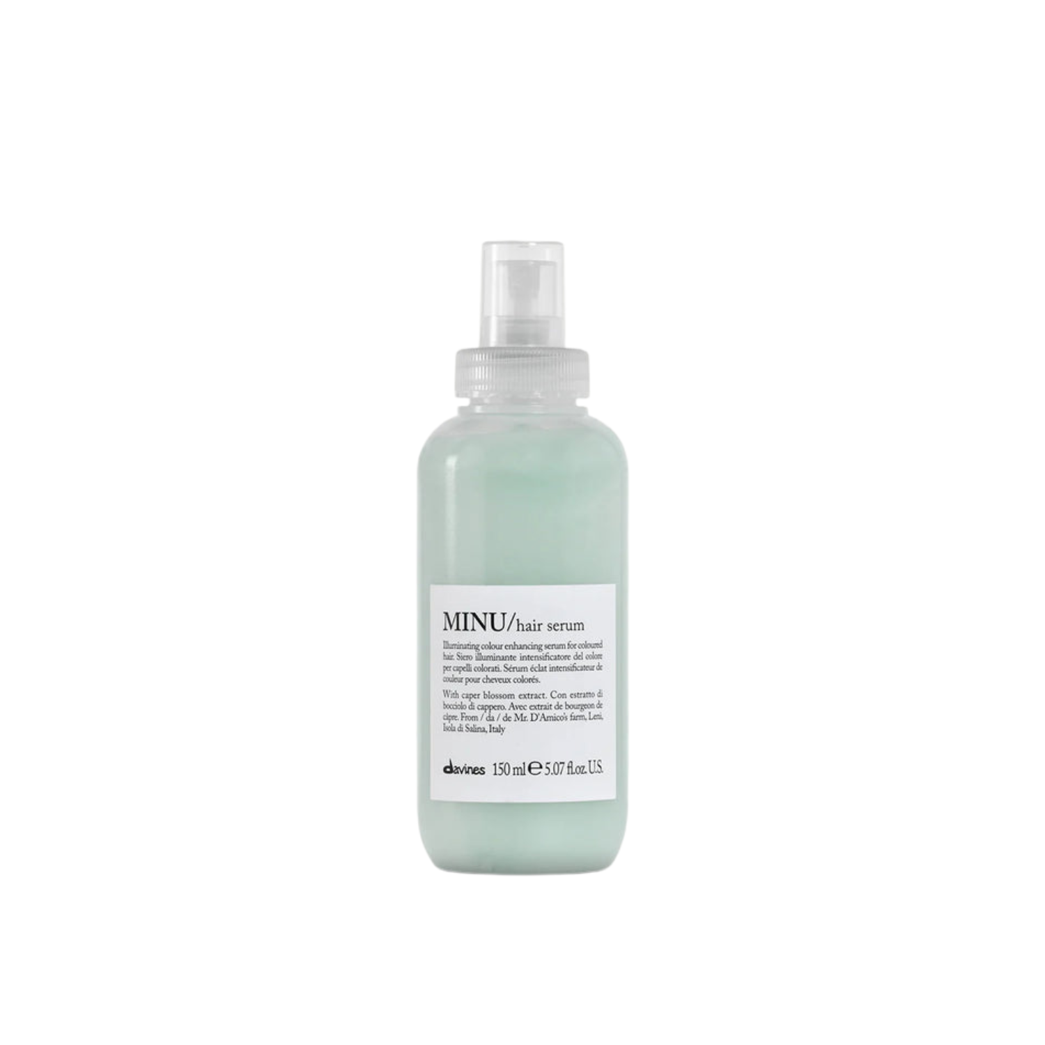 Hair serum bottle labeled 'MINU' on a white background