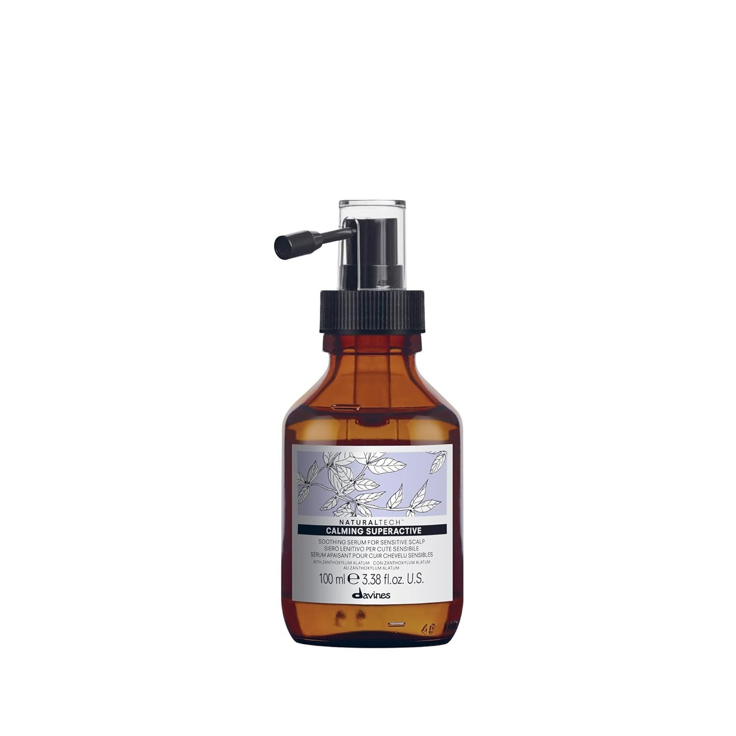 Davines Naturaltech Calming Superactive. Brown bottle with a label on a white background