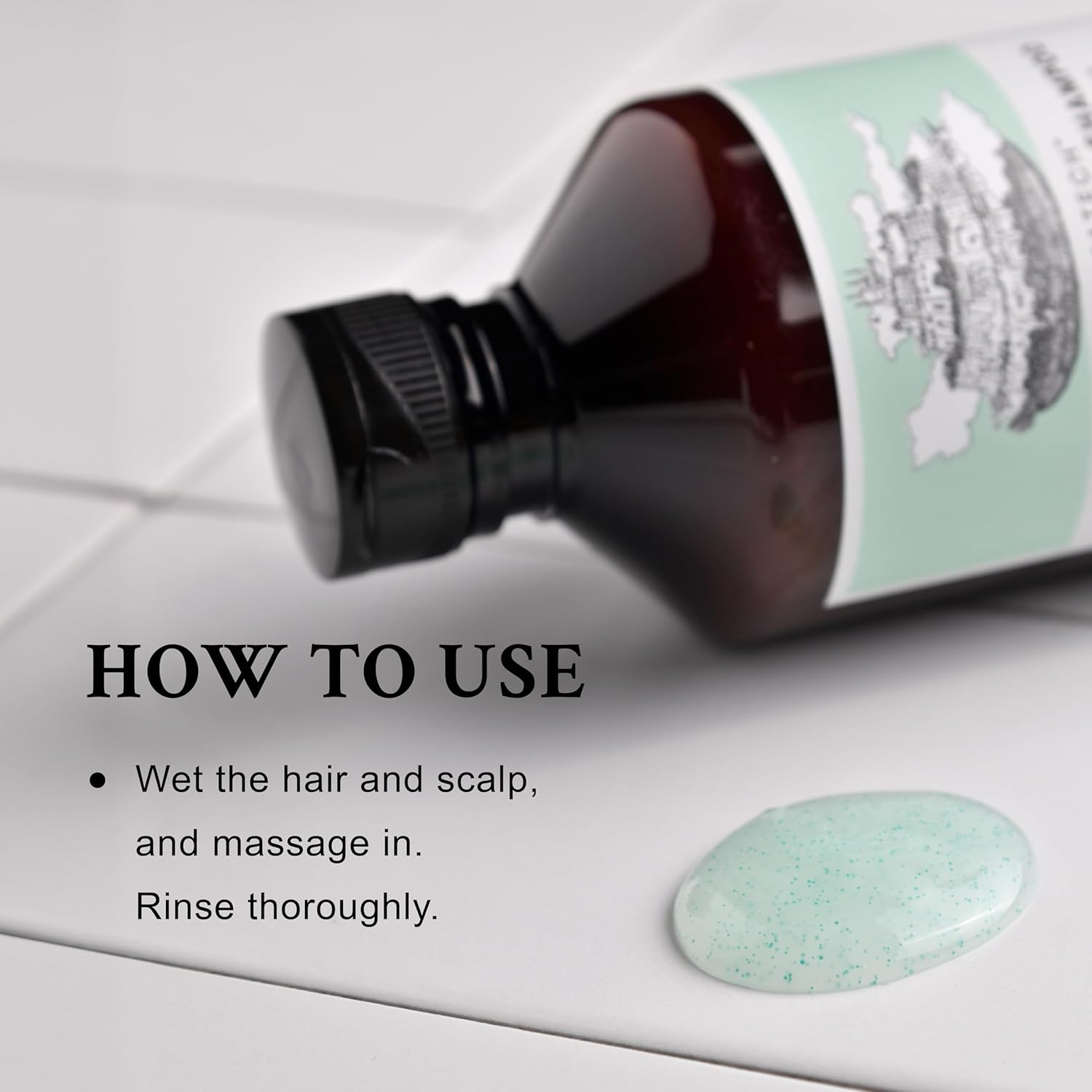 Davines Naturaltech Detoxifying Scrub Shampoo - How To Use. Bottle of hair care product with a label and a small amount of product on a white surface, with text on how to use.