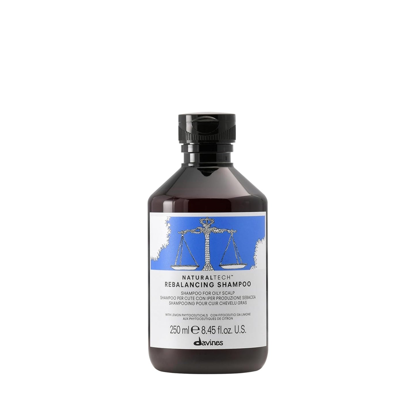 Bottle of Davines Naturaltech Rebalancing Shampoo on a white background