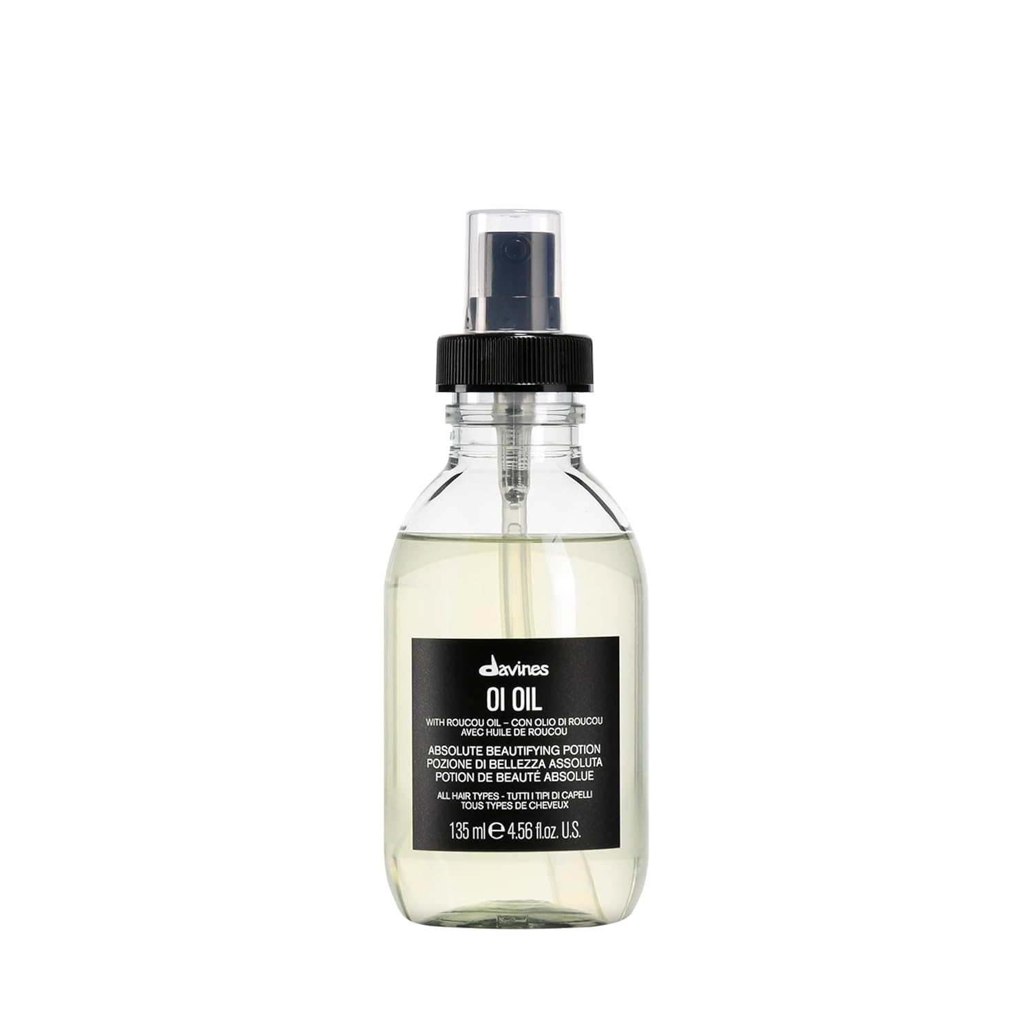 Bottle of Davines Oi Oil on a white background
