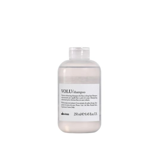Davines Shampoo bottle labeled 'VOLU/shampoo' on a white background