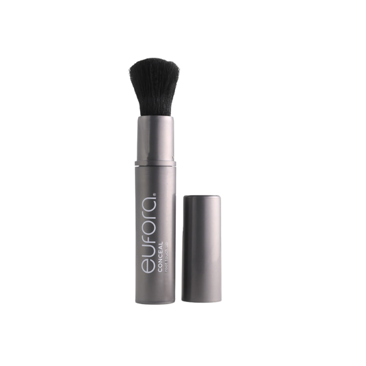Eufora Conceal Dark Brown. Eufora makeup brush with black bristle head on a white background