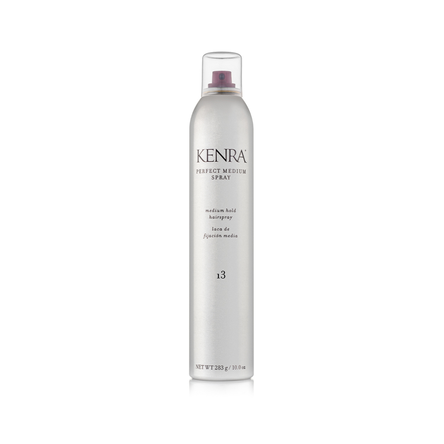 Kenra Perfect Medium Spray. Kenra hair spray bottle on a white background