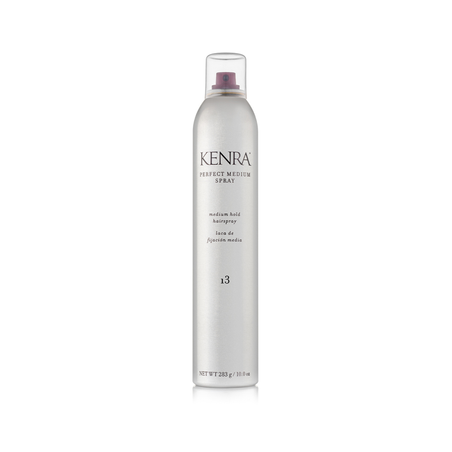 Kenra Perfect Medium Spray. Kenra hair spray bottle on a white background