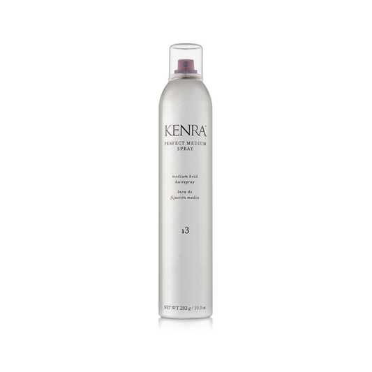 Kenra Perfect Medium Spray. Kenra hair spray bottle on a white background