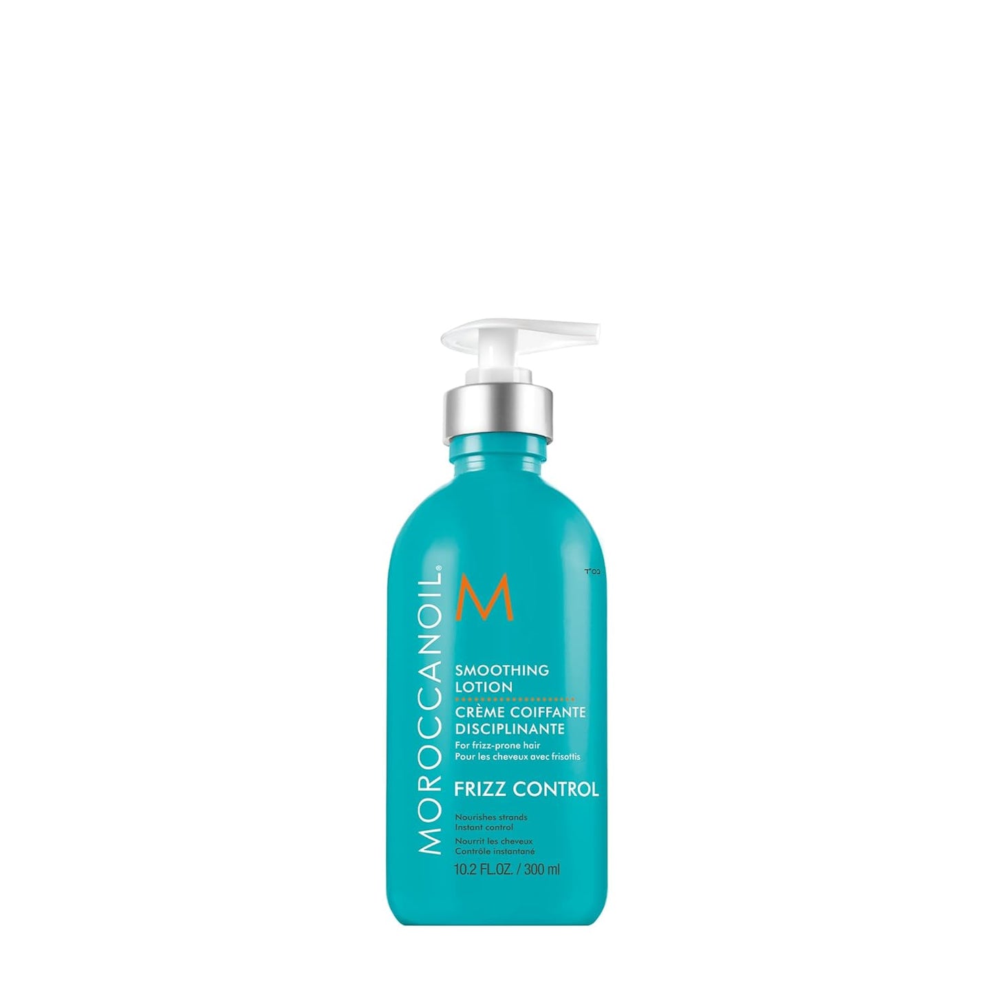 Moroccanoil Smoothing Lotion bottle of frizz control lotion on a white background