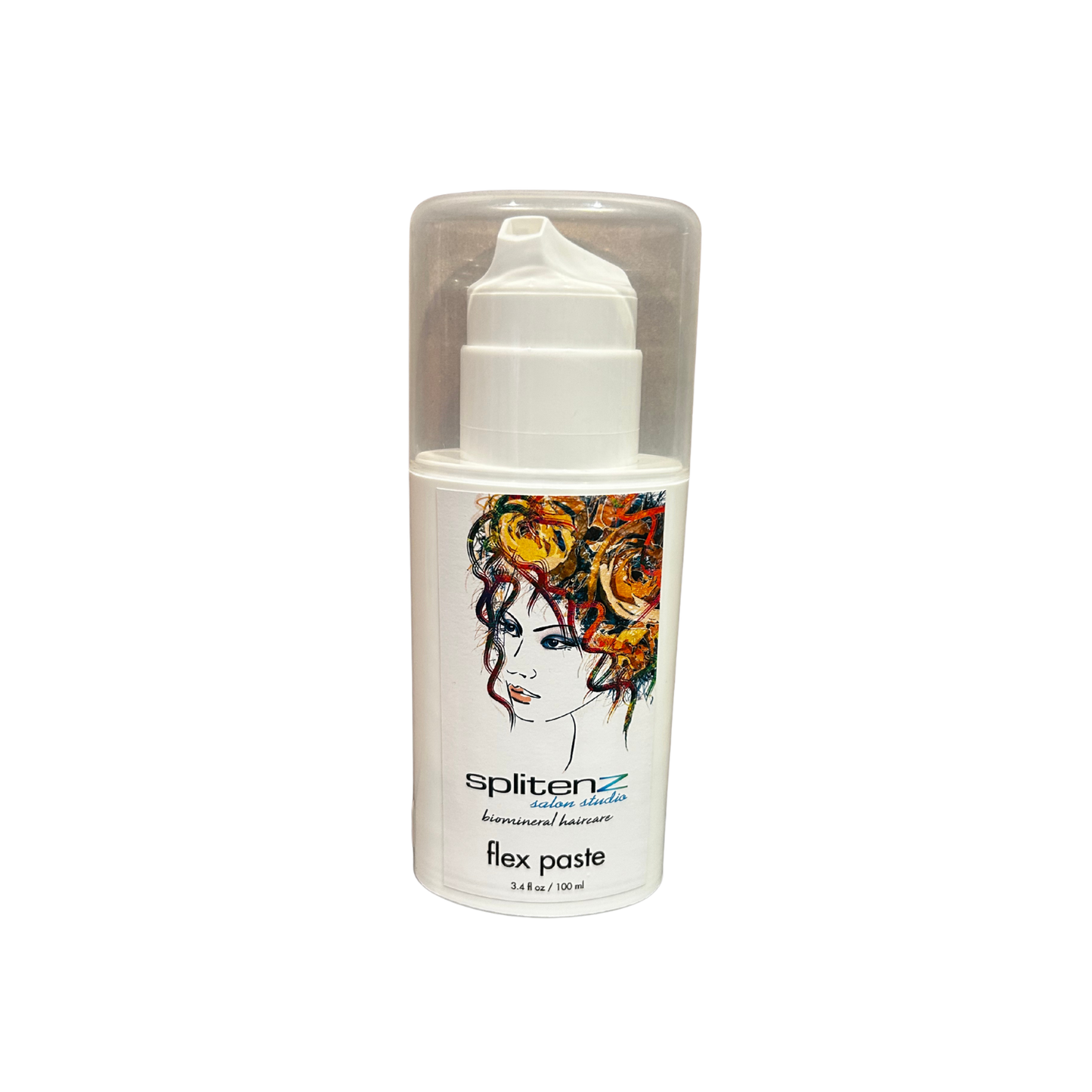 Splitenz flex paste bottle with colorful hair design on a white background