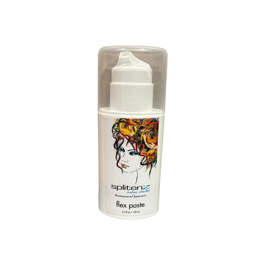 Splitenz flex paste bottle with colorful hair design on a white background