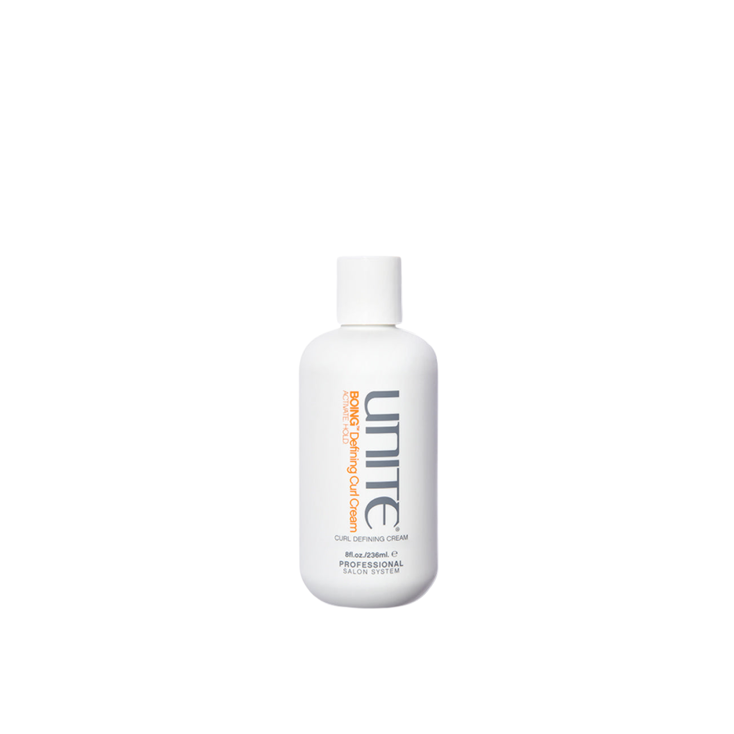Unite Boing Defining Curl Cream. Unite hair care product bottle on a white background